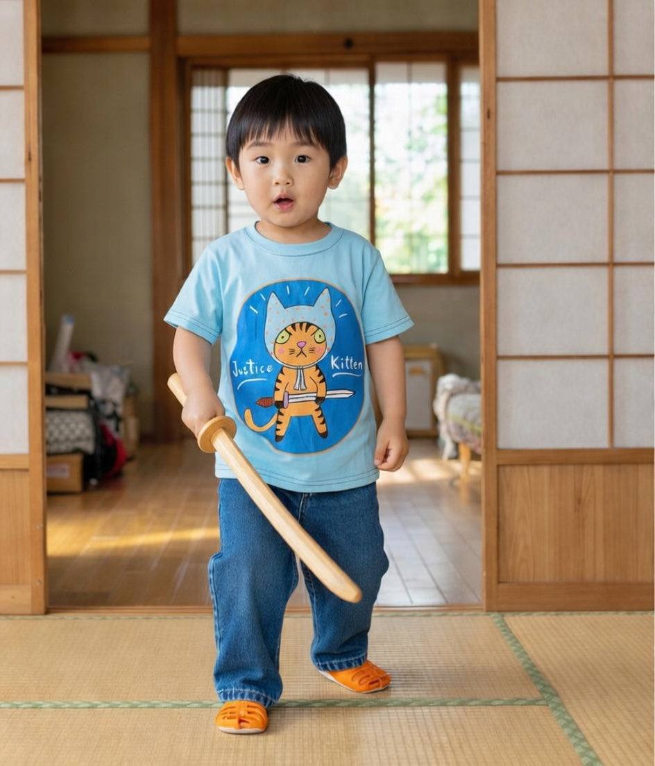 Gatito justiciero - Camiseta de algodón con cuello redondo para niños