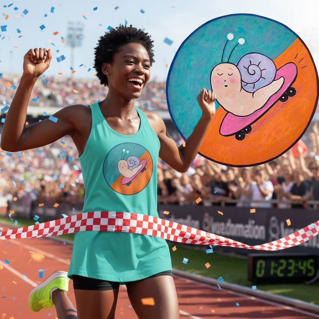Caracol en patineta - Camiseta de tirantes ajustada con espalda cruzada para mujer