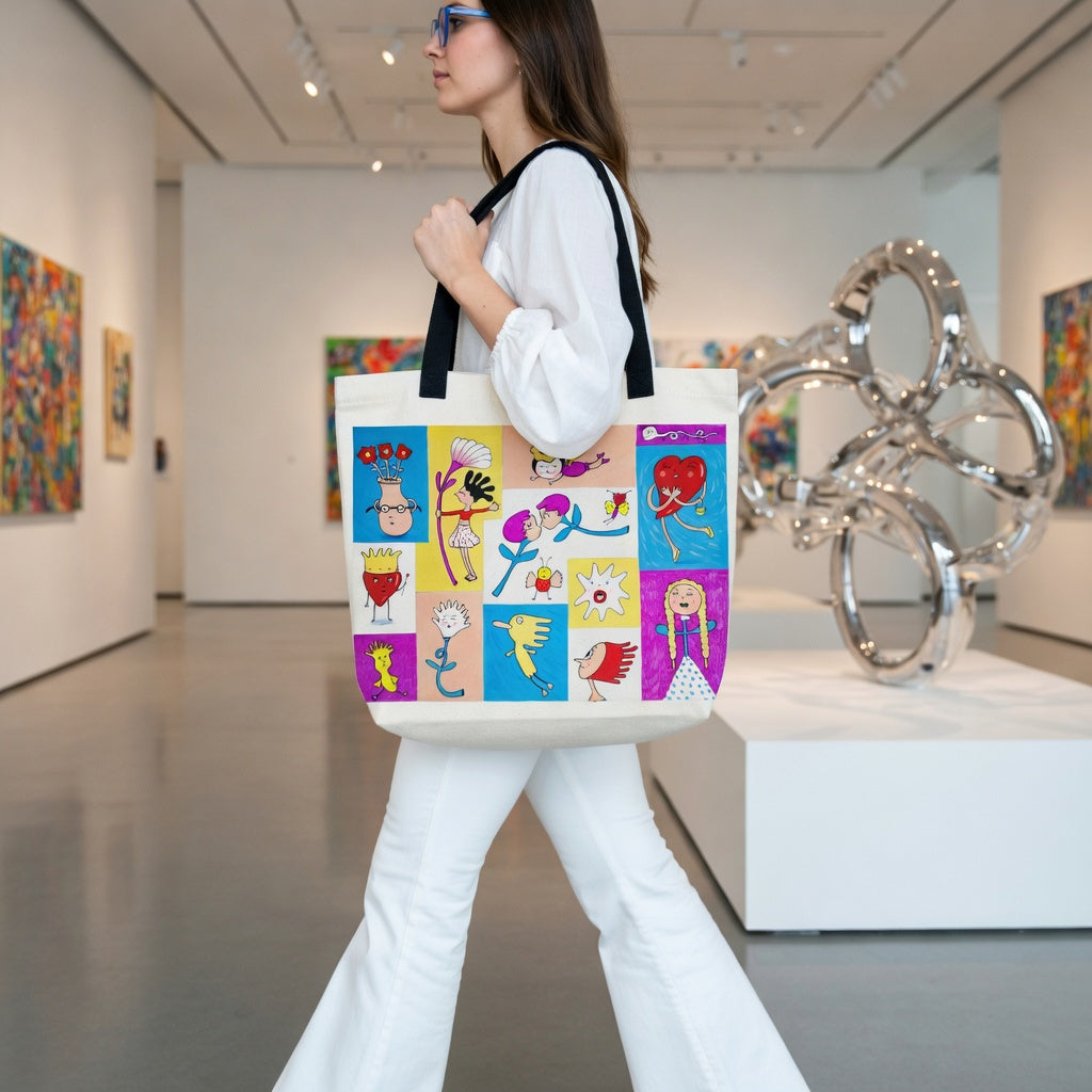 Popurrí de garabatos - Bolsa de tela grande all over