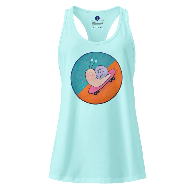 Caracol en patineta - Camiseta de tirantes ajustada con espalda cruzada para mujer-zoom-